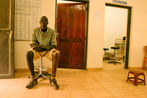 A South Sudanese man, happy with his prosthetic leg at the Physical Rehabilitation Reference Centre in Juba, South Sudan